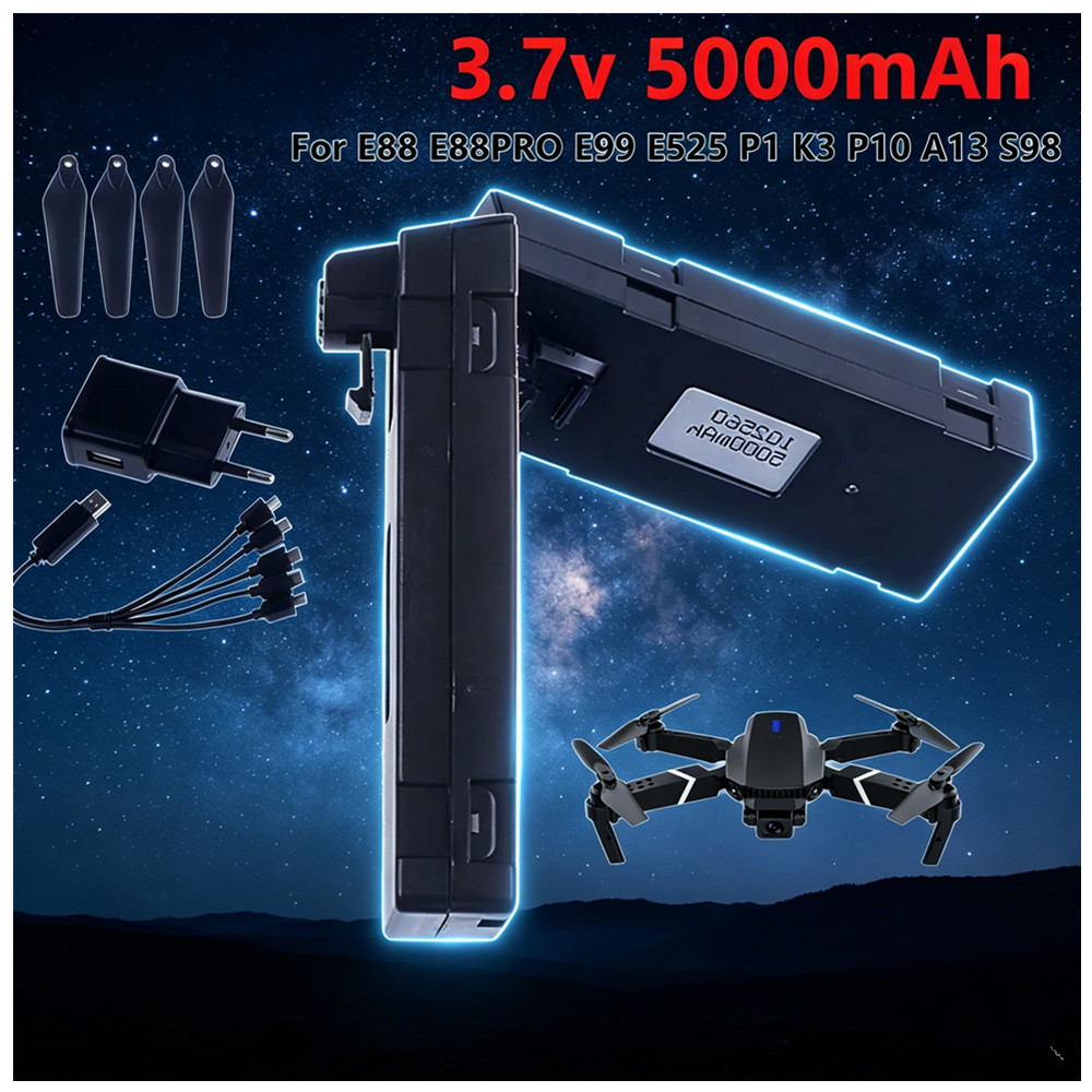 Drone Rc E99 K3 - 3.7V 5000mAh 充電式リチウムイオンバッテリーまたは充電器 RC ドローン E88、E88PRO、E99、S2、P1、K3、P10、A13、S98、E525