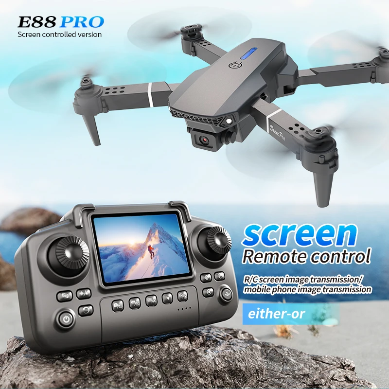 Drone Rc With Screen - プロフェッショナルE88 PROドローン、スクリーン付き8K HDカメラ、WiFi FPV、折りたたみ式RCクアッドコプター、子供と大人向けのアウトドアギフト