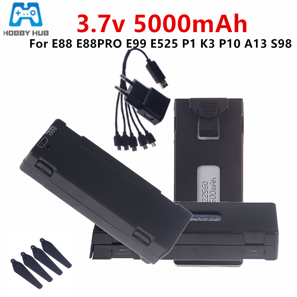Drone Rc E99 K3 - 3.7V E88 5000mAh充電式リチウムイオンバッテリー RCドローンE88 E88PRO E99
