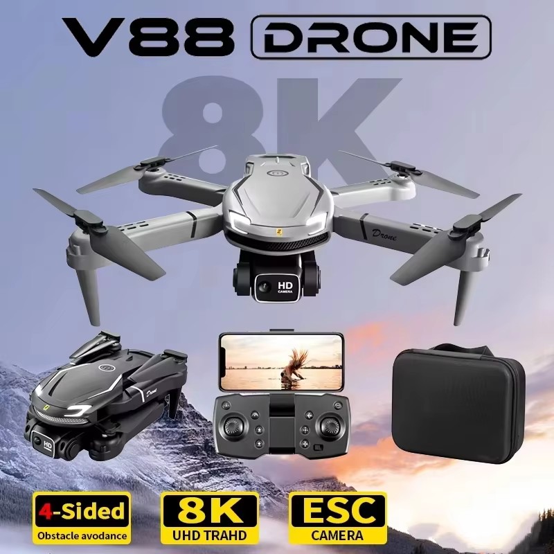 Drone Top Rc - 2026年新型V88ドローン 8Kプロフェッショナルデュアルカメラ 5G障害物回避ブラシレスモーター搭載 光学フロー 折りたたみ式RCおもちゃドローン