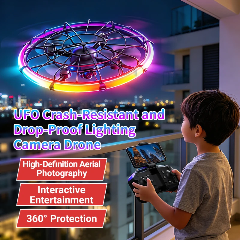 Drone Rc With Screen - JJRC H145 UFO RCドローン、デュアルHDレンズ、RGBフローライト、フルボディプロテクション、空撮クアッドコプター玩具