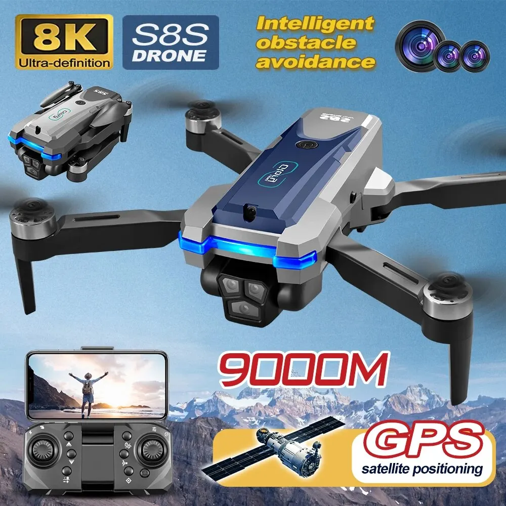 Drone Rc With Screen - 折りたたみ式リモートコントロールドローンRCS8S GPS,5g wifi,8k hdデュアルESCカメラ,オプティカルフロー,360 ° 障害物回避,ブラシレスモーター,9000m